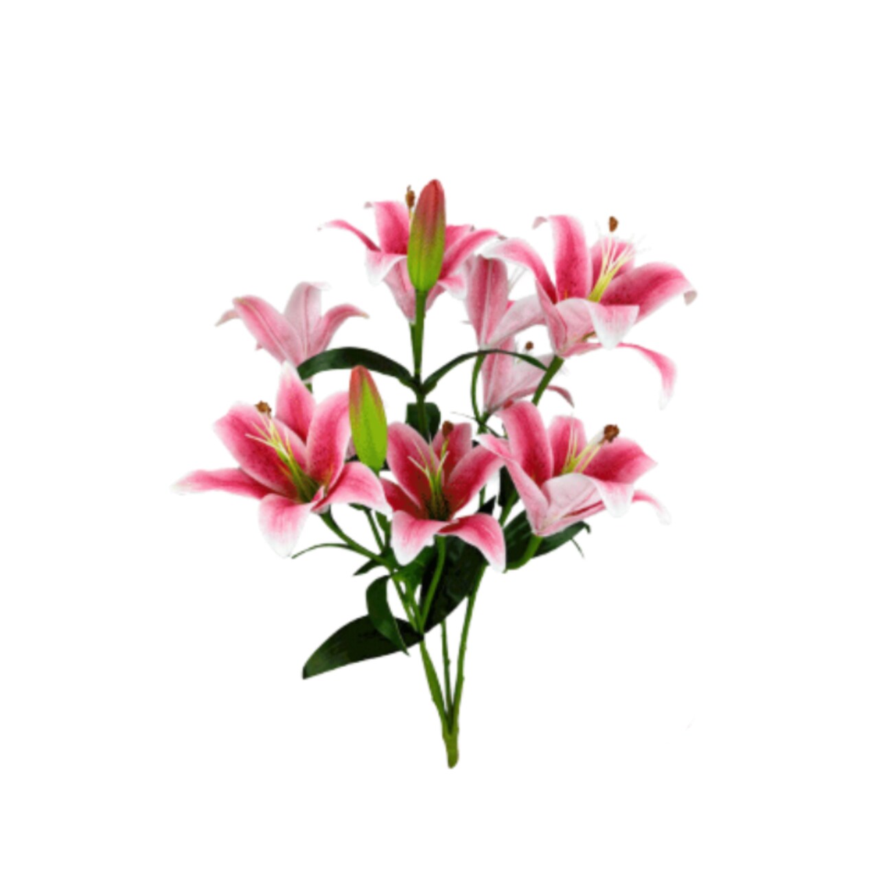 21" Artificial Hot Pink Lily Bush – 9 Head Faux Stargazer Lilies for DIY Floral Arrangements-35148HTPK